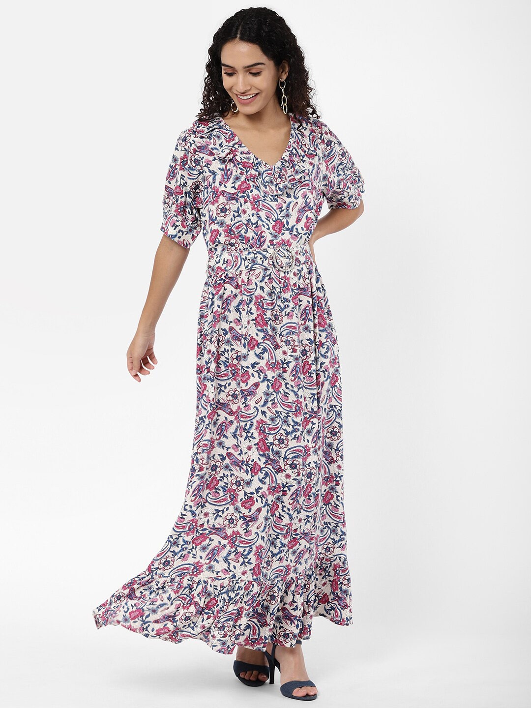 

R&B Pink Floral Belted Maxi Dress