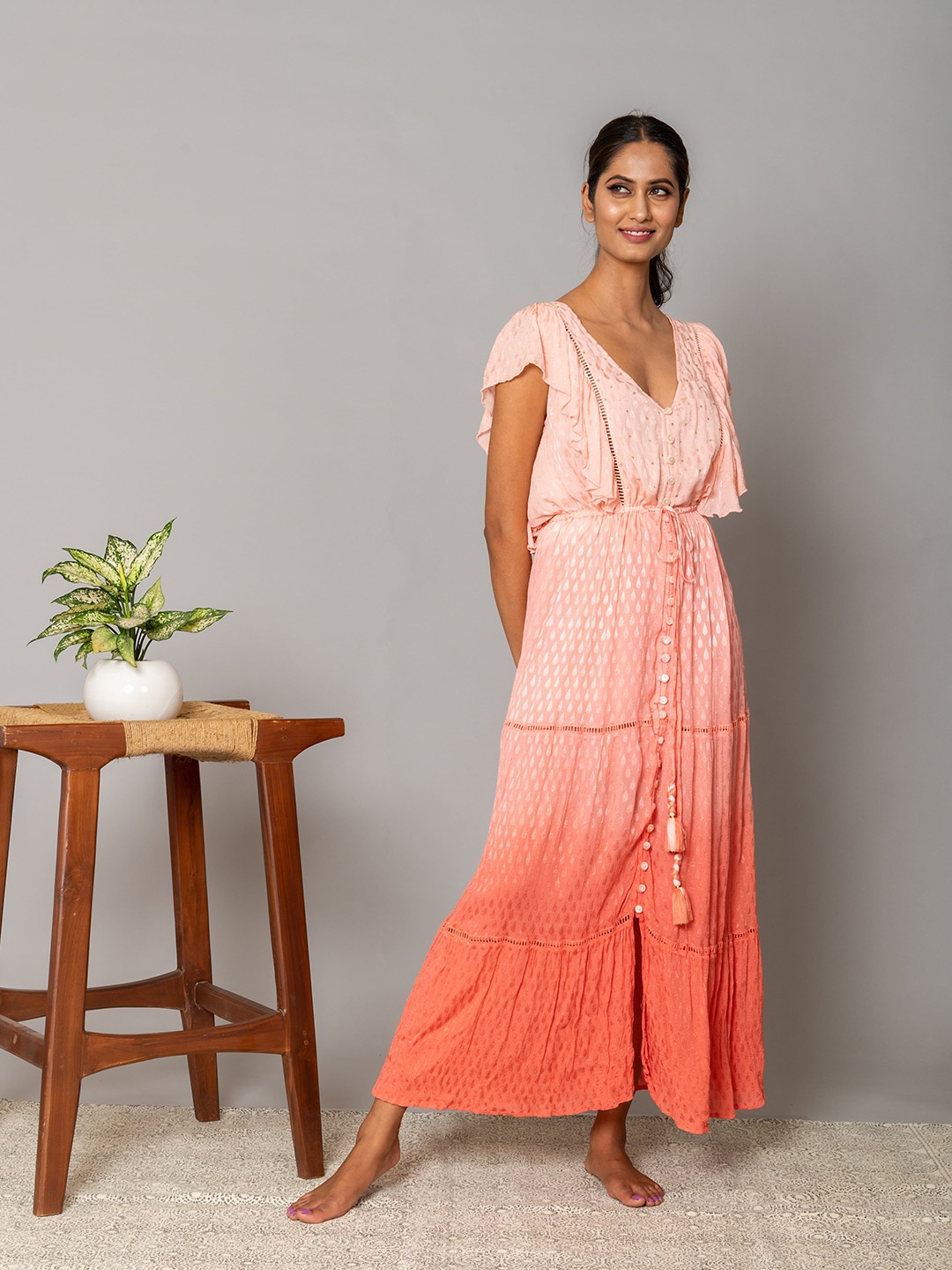 

WESTIFIED Peach-Coloured Chiffon Maxi Dress