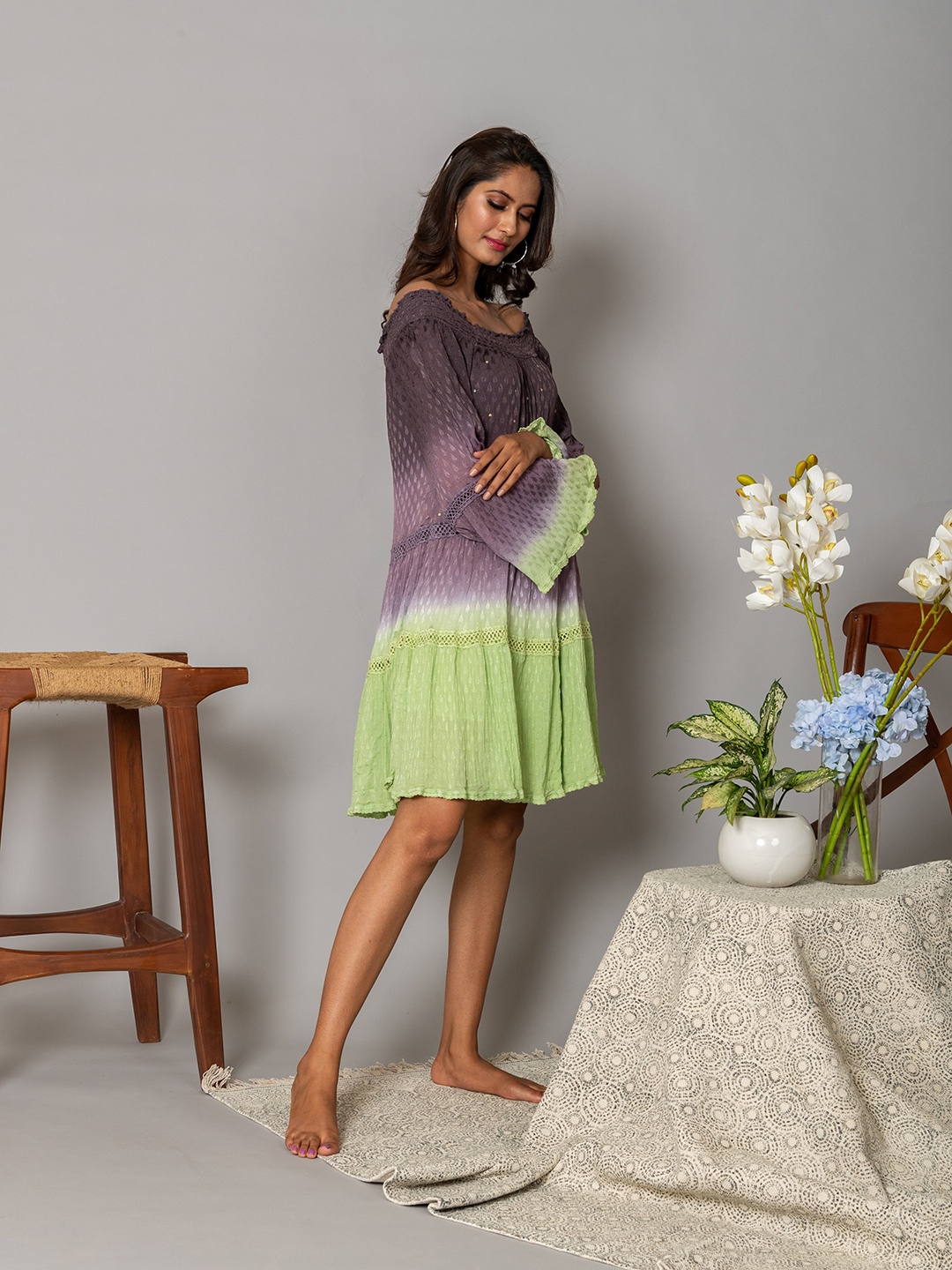 

WESTIFIED Purple Off-Shoulder Chiffon A-Line Dress