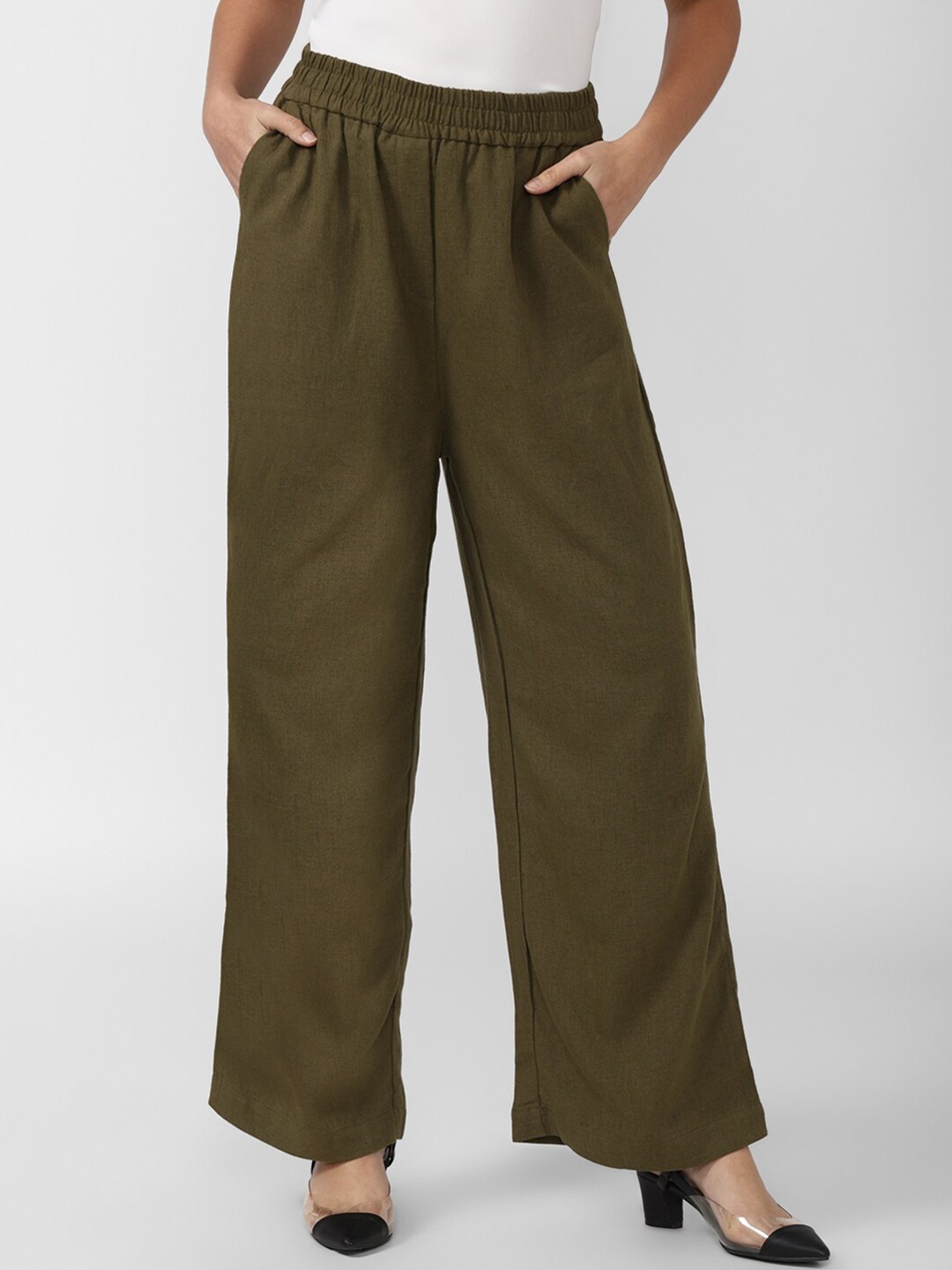 

Van Heusen Woman Women Olive Green Casual Parallel Trousers