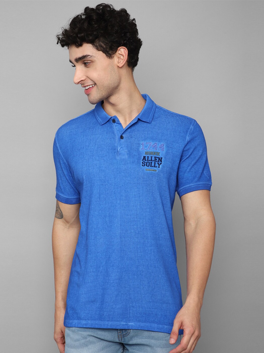 

Allen Solly Sport Men Blue Printed Polo Collar Cotton T-shirt