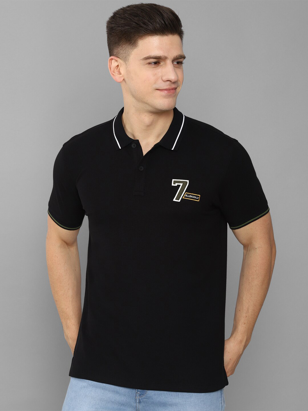 

Allen Solly Sport Men Black Solid Cotton Polo Collar T-shirt