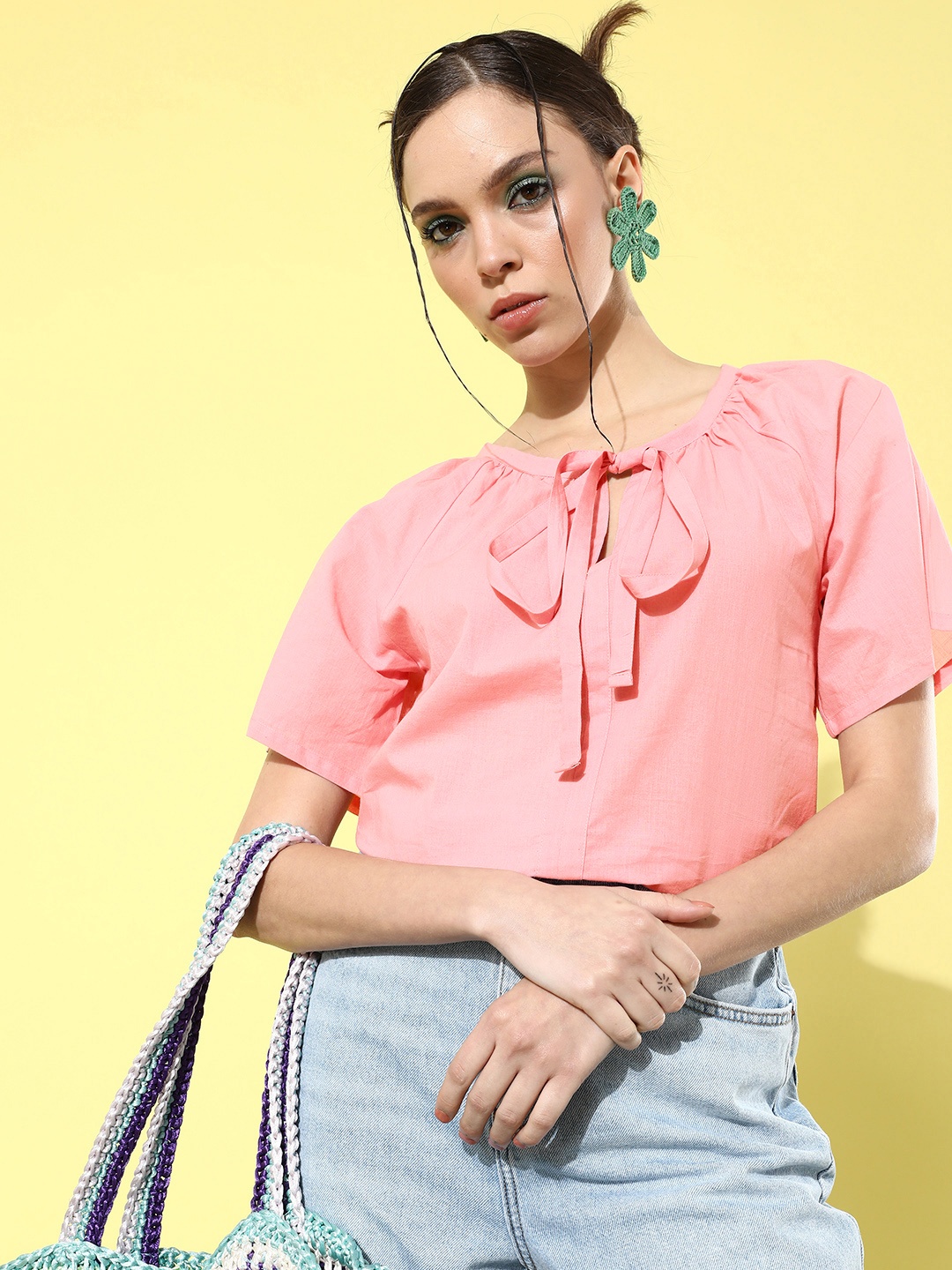 

StyleCast Pink Solid Fluid Tie-Up Top