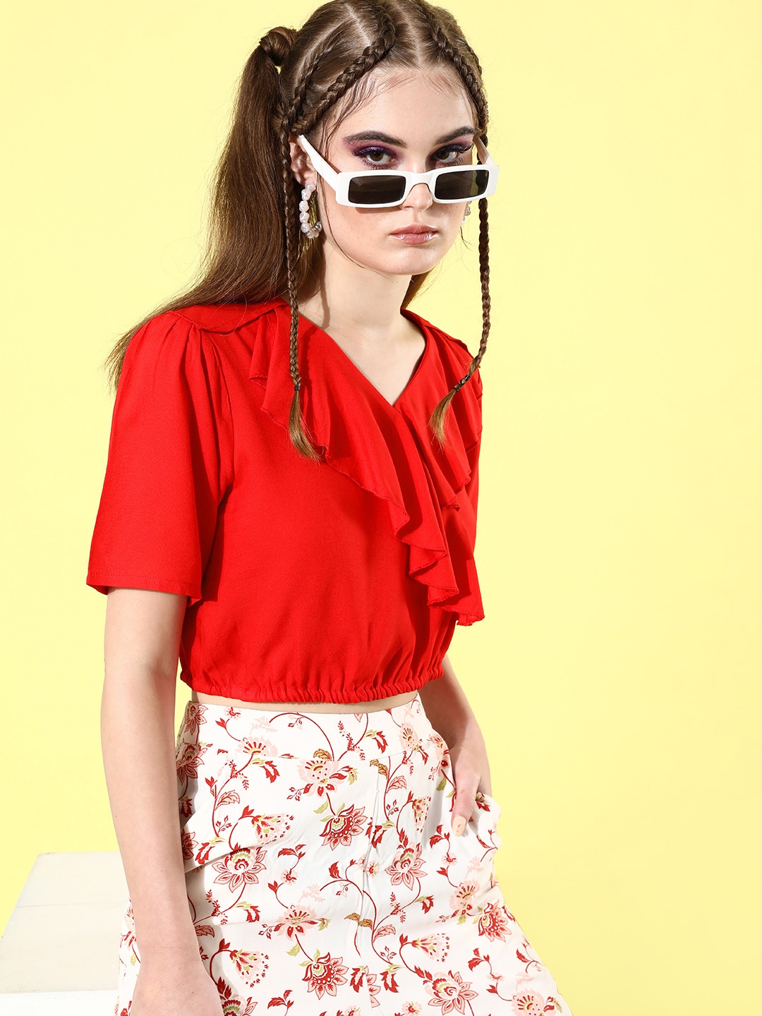 

StyleCast Red Solid Ruffled Top