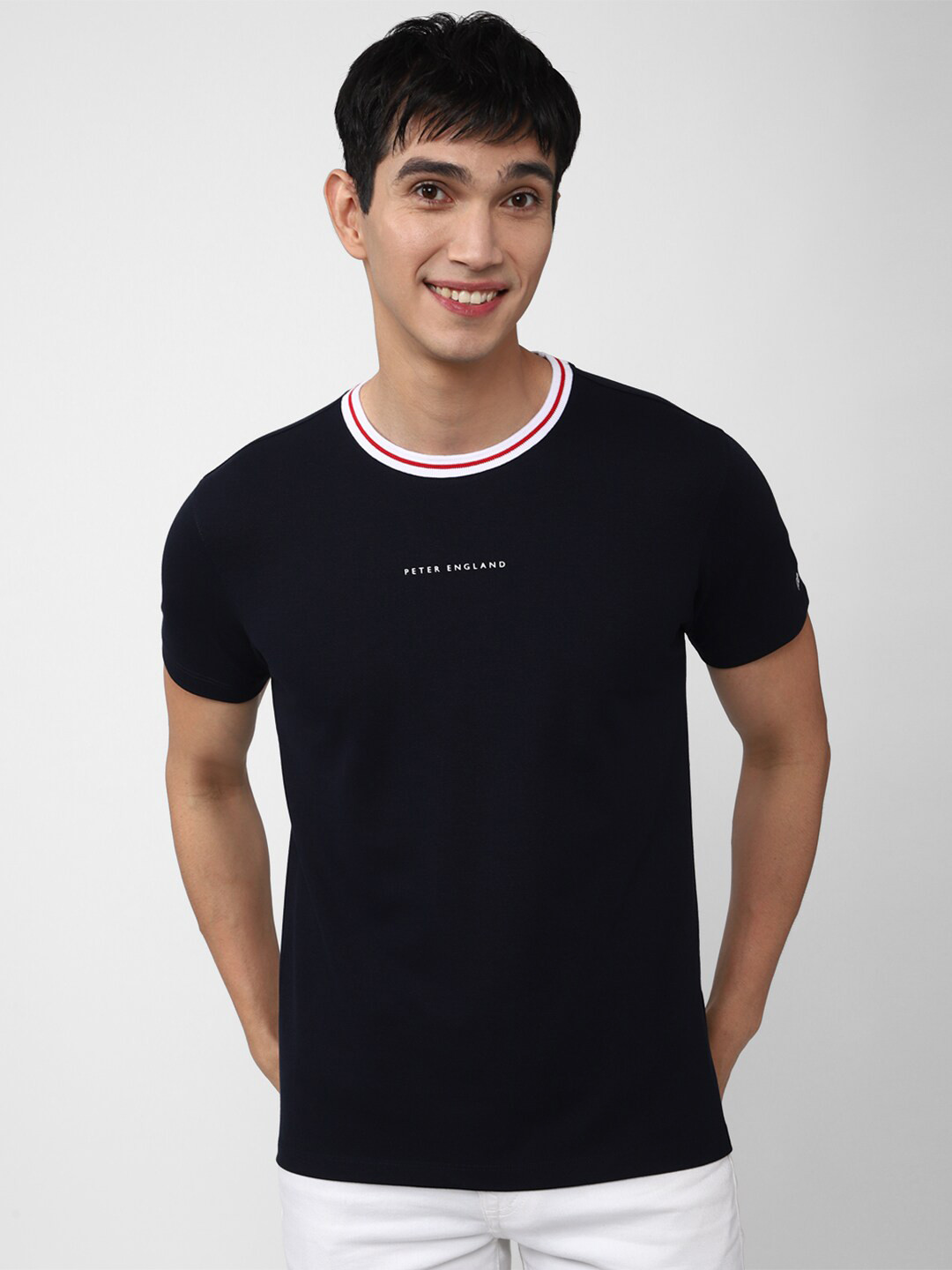 

Peter England Casuals Men Navy Blue Typography Slim Fit T-shirt