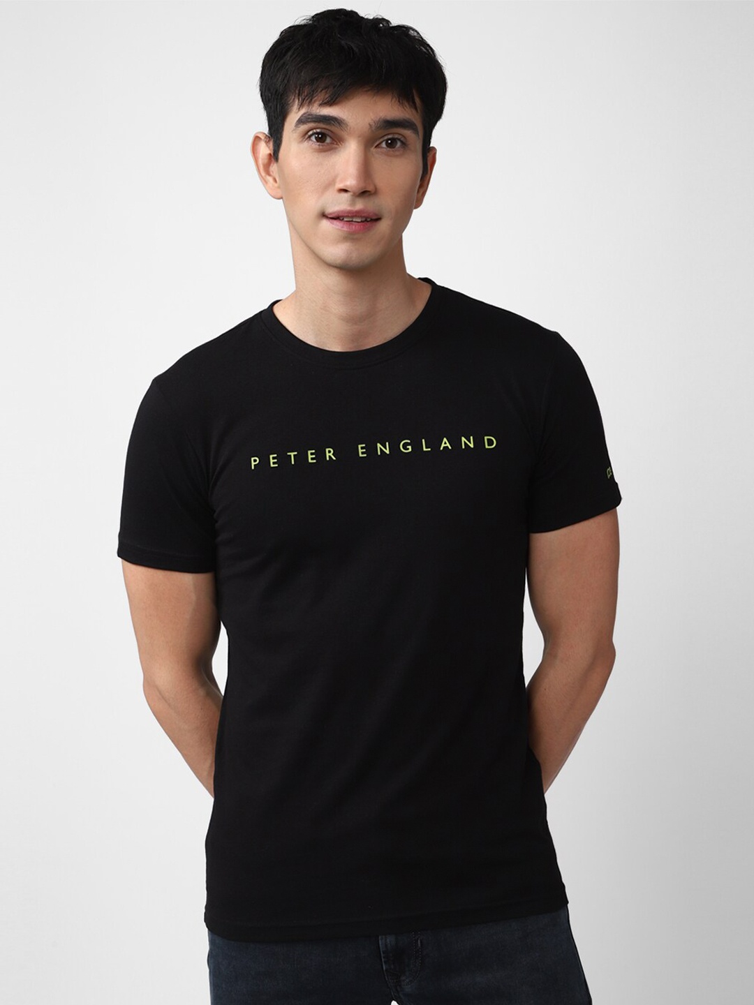 

Peter England Casuals Men Black Typography Slim Fit T-shirt