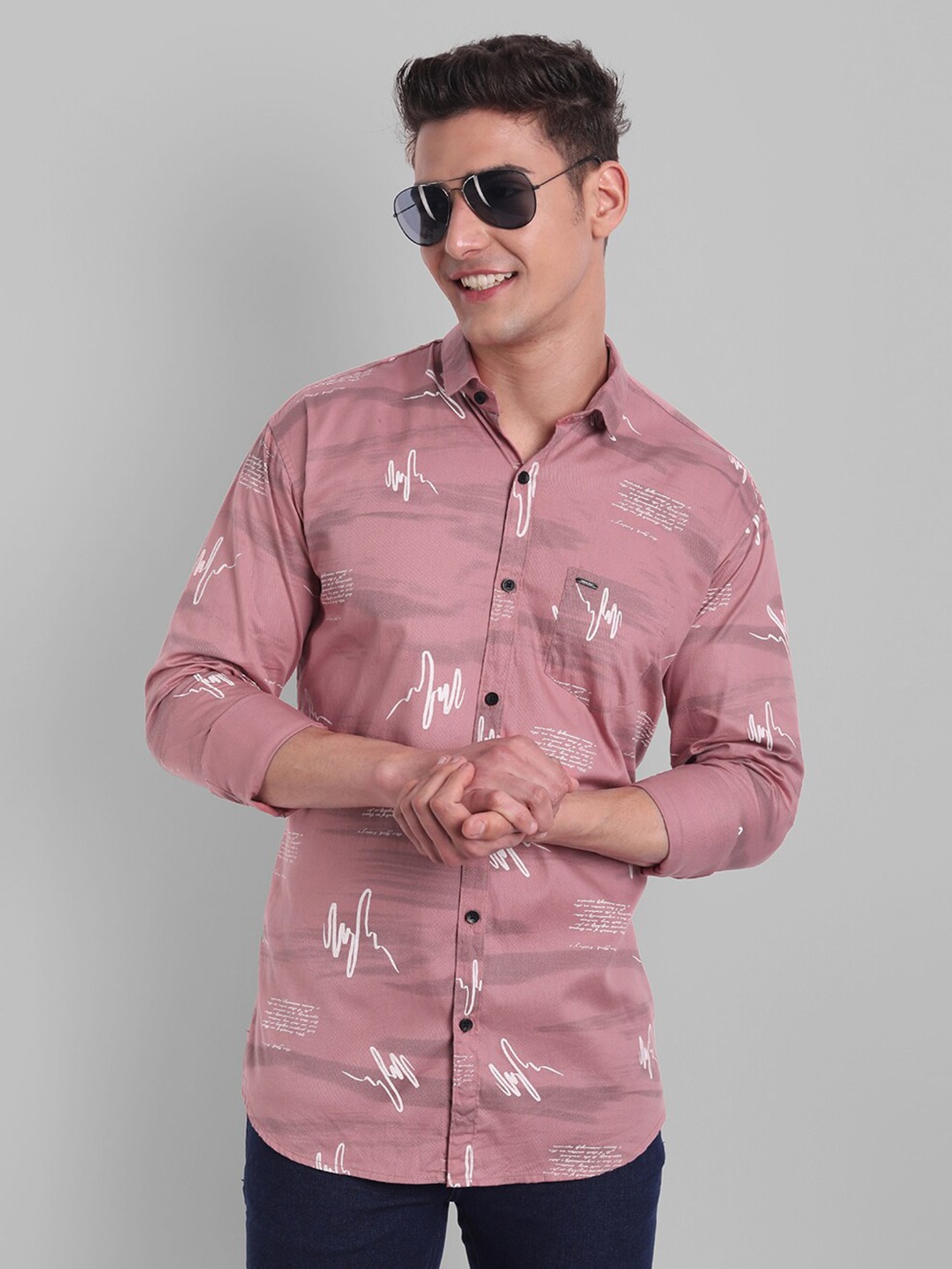

Majestic Man Men Pink Slim Fit Printed Casual Shirt