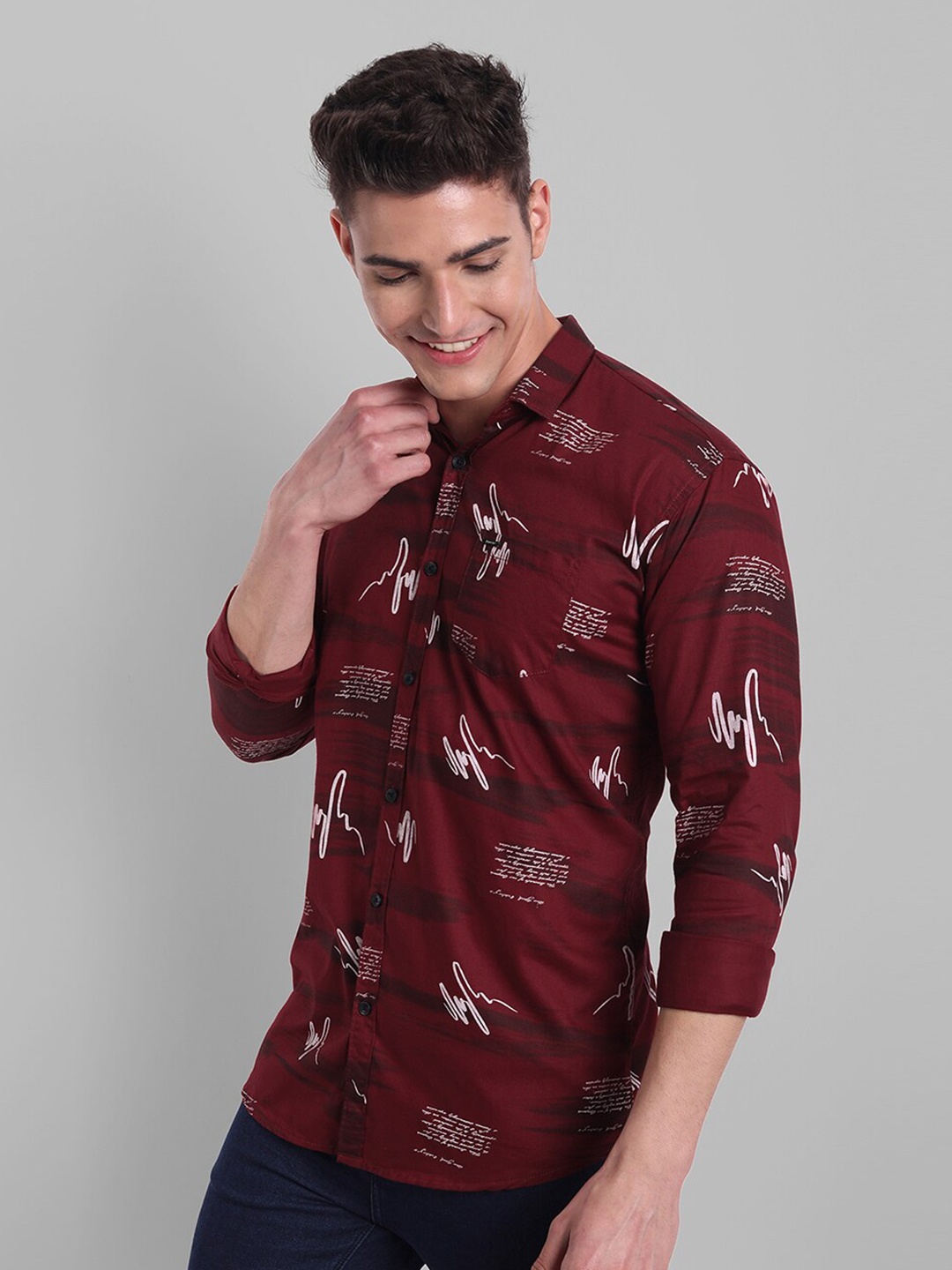 

Majestic Man Men Red Slim Fit Printed Casual Shirt