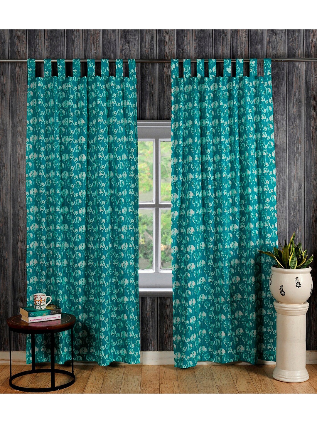 

HANDICRAFT PALACE Green Set of 2 Floral Sheer Door Curtain