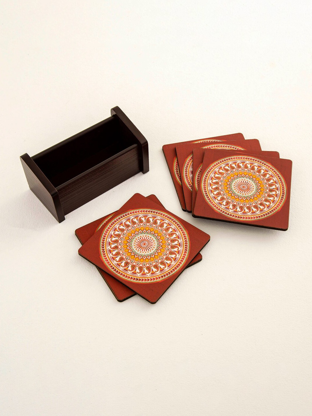 

Home Centre Brown Set of 6 Maris Helina Printed Coaster with Stand