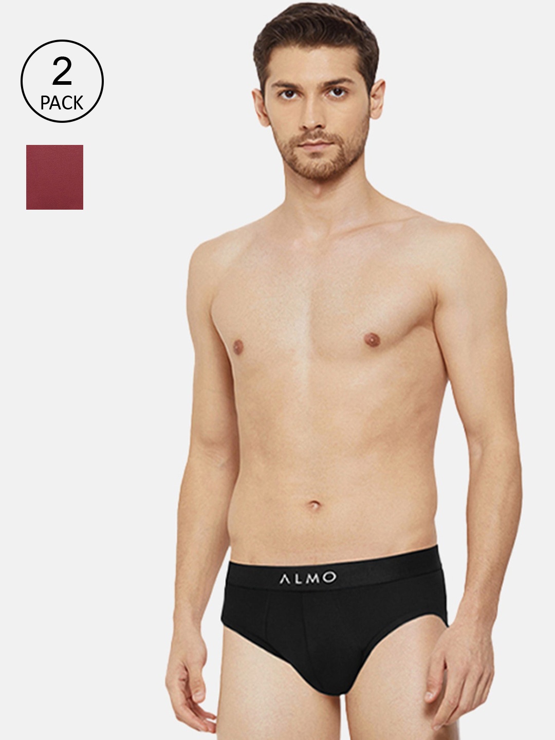 

Almo Wear Men Pack of 2 Black & Red Solid Basic Cotton Briefs