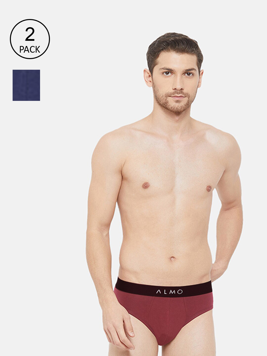 

Almo Wear Men Red And Blue Pack Of 2 Solid Basic Cotton Briefs, Navy blue