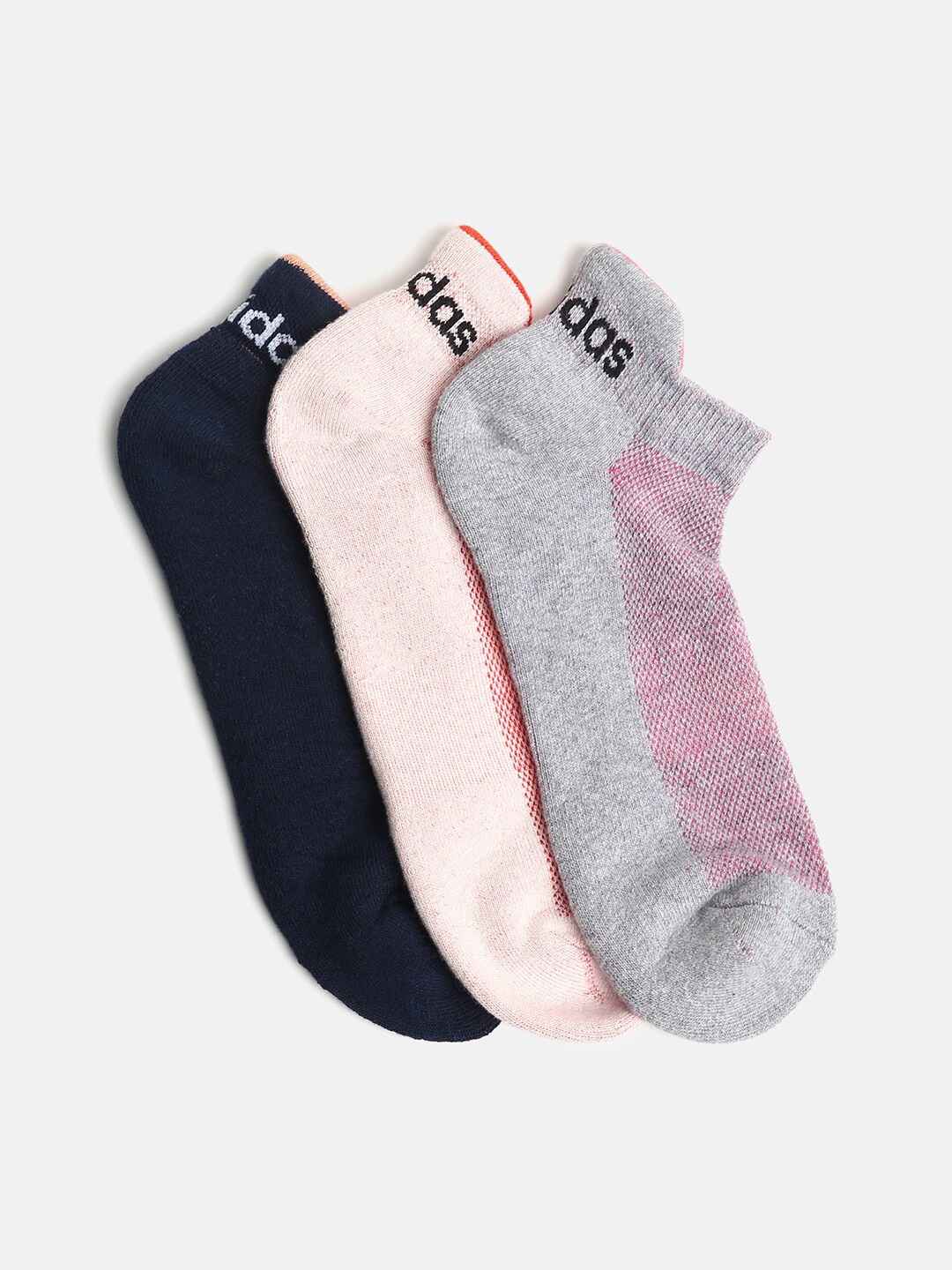 

ADIDAS Women Grey & Pink Pack Of 3 Patterned Ankle Length Low-Cut Socks