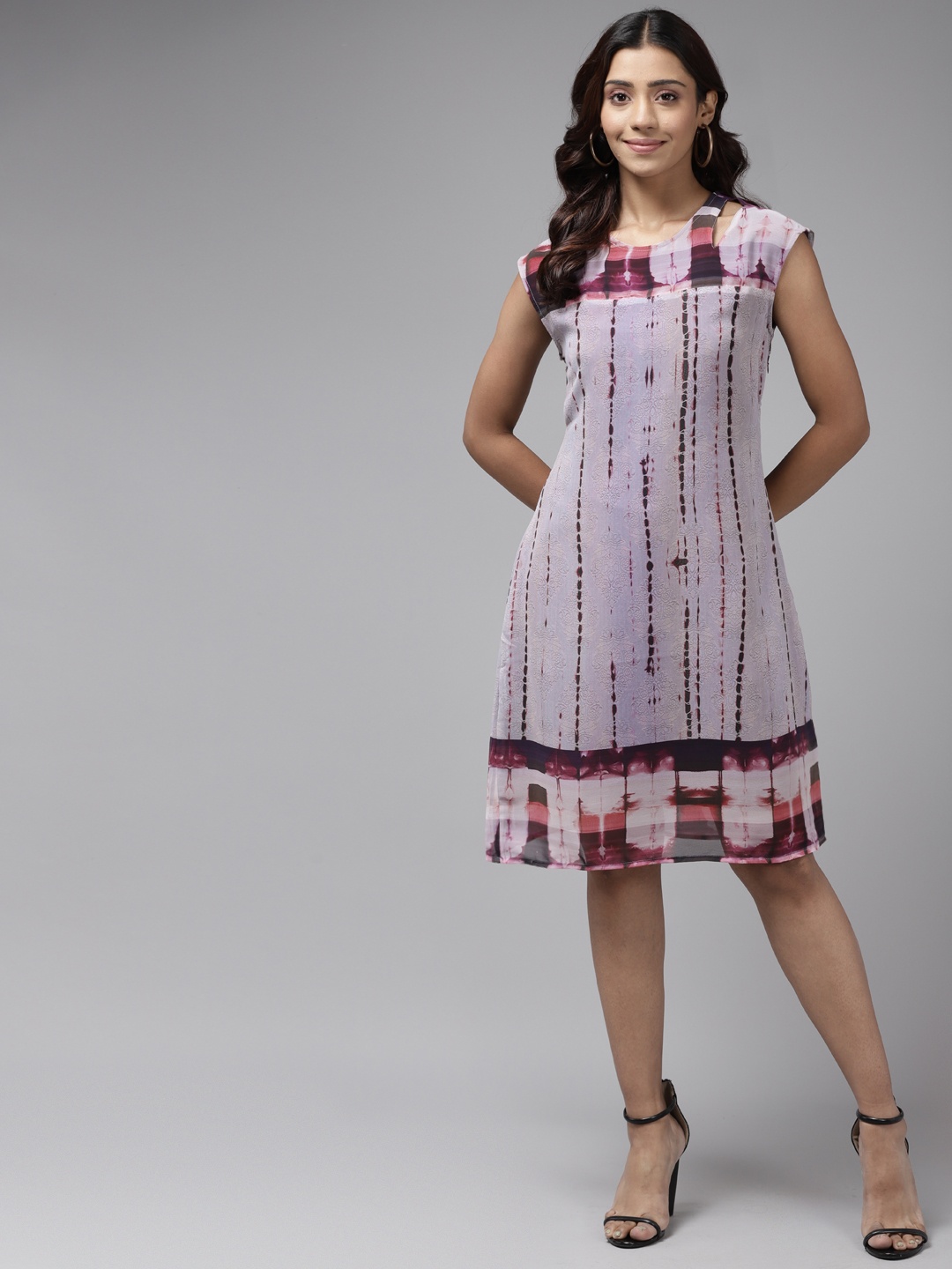 

Aarika Purple & Cream-Coloured Abstract Print A-Line Dress