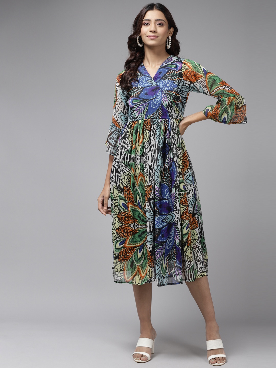 

Aarika Blue & Black Georgette A-Line Midi Dress