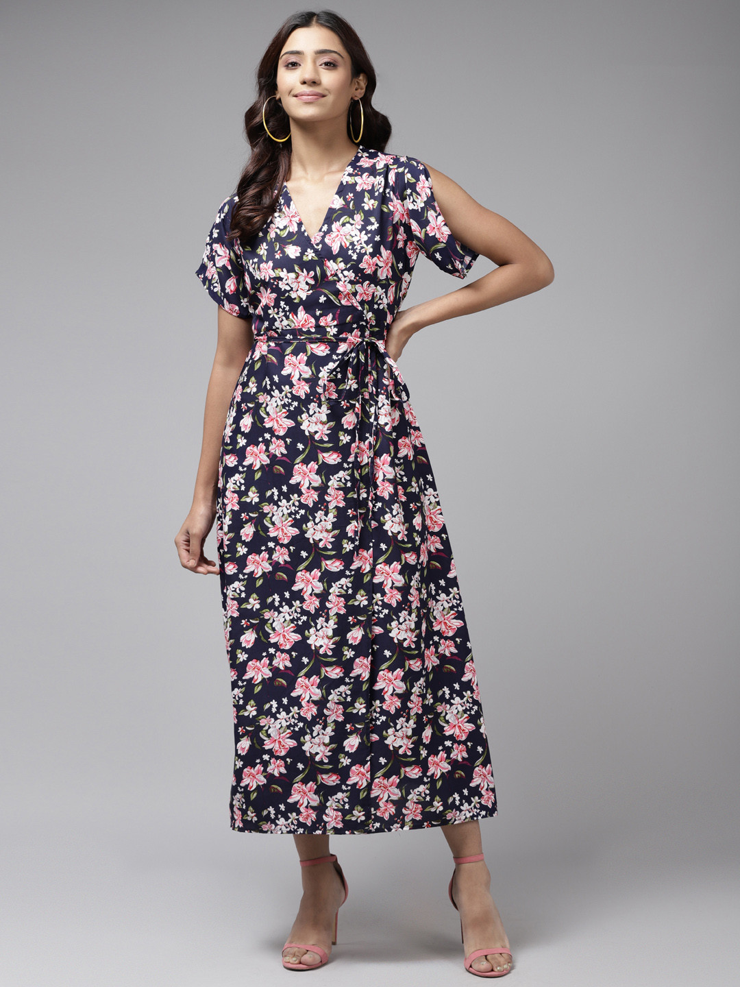 

Aarika Navy Blue & Pink Floral Georgette Maxi Dress