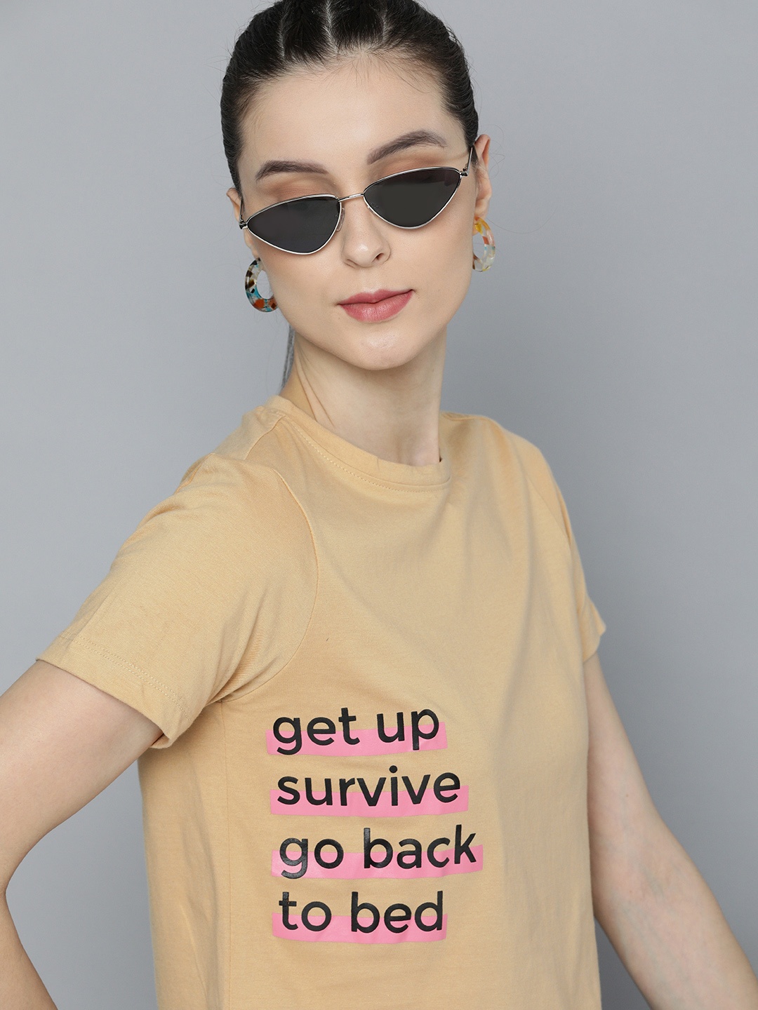 

Harvard Women Beige Typography Printed Pure Cotton Crop T-shirt