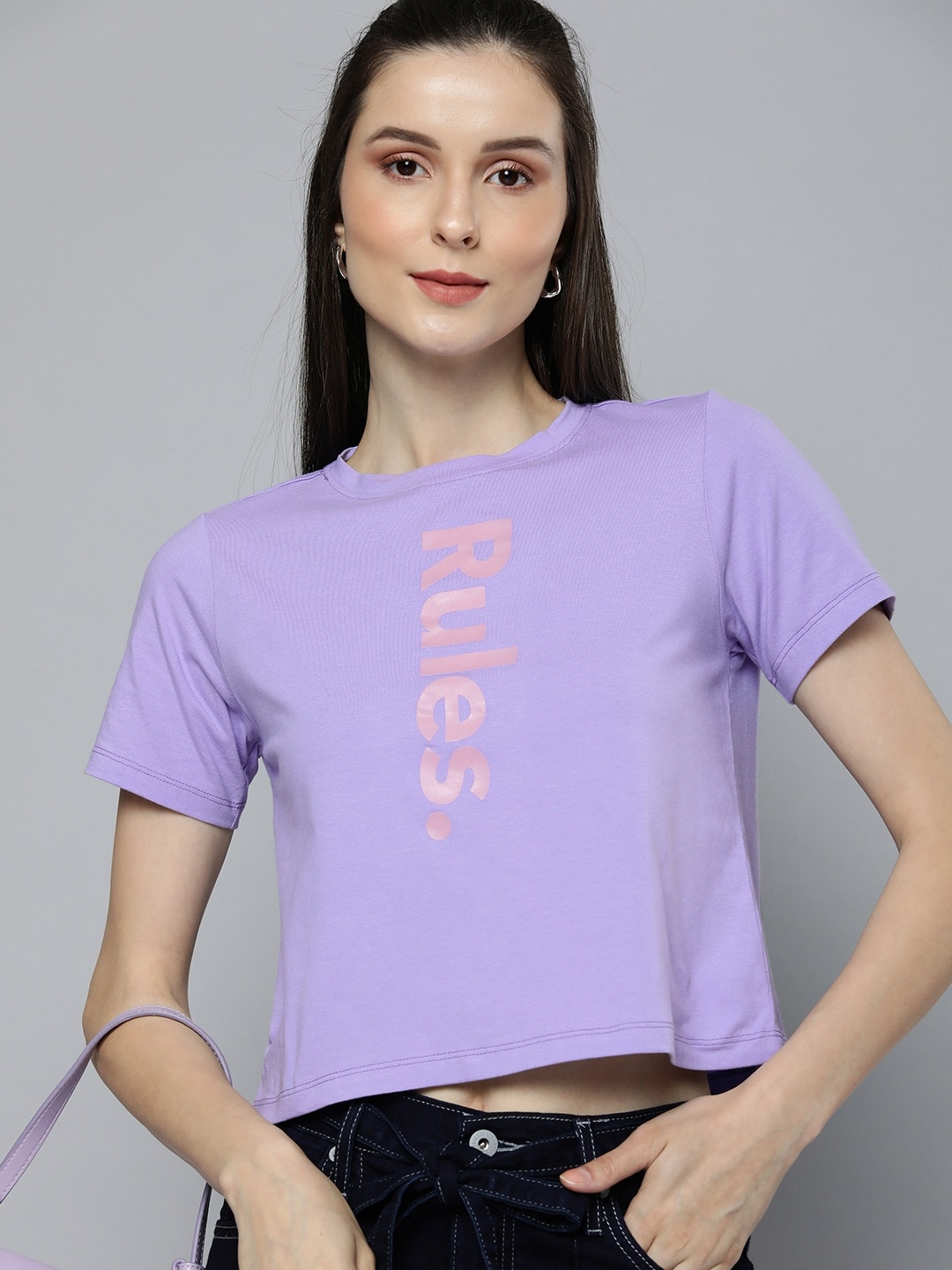 

Harvard Women Purple Typography Printed Pure Cotton T-shirt