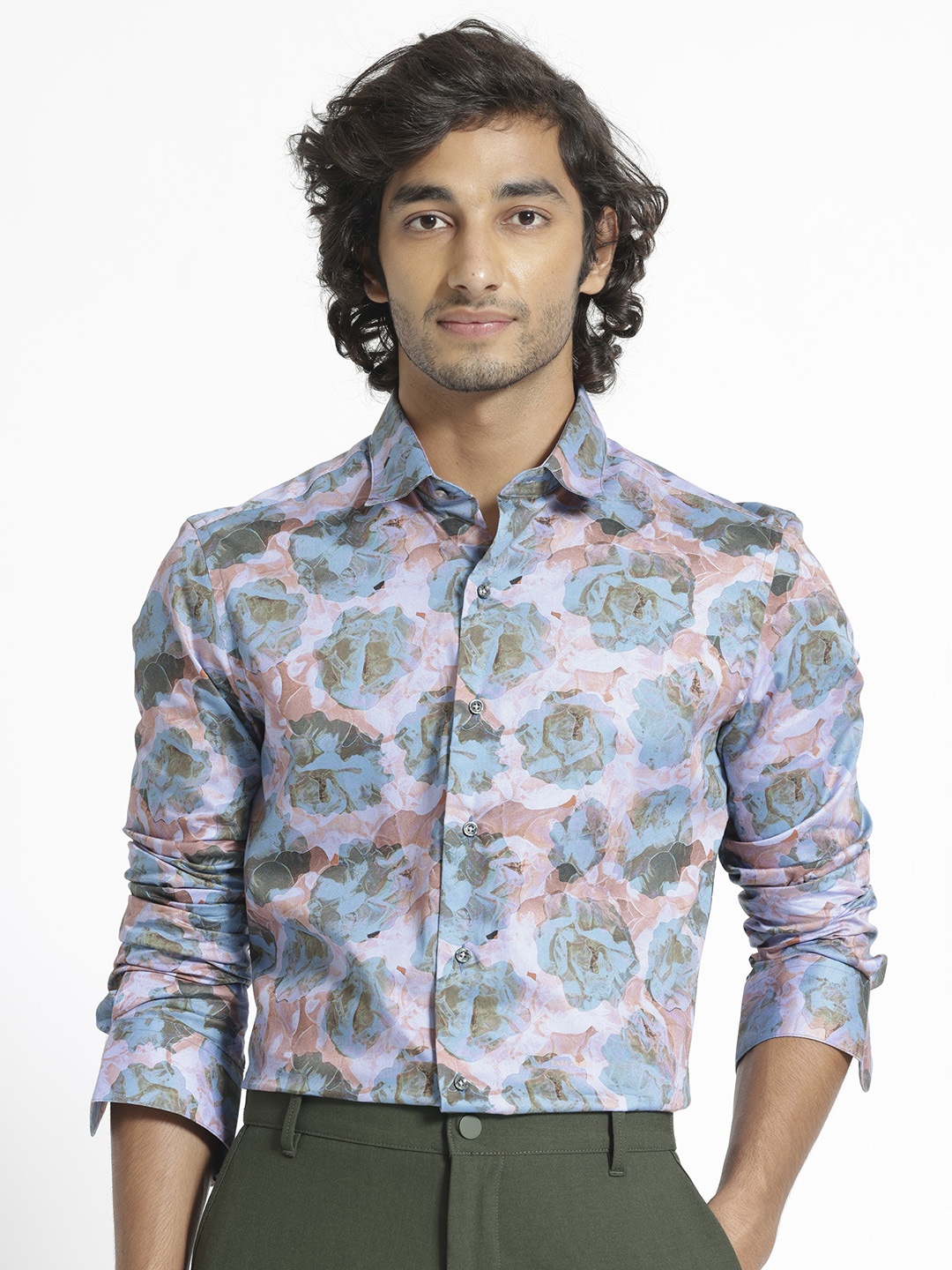 

RARE RABBIT Men Blue Slim Fit Cotton Printed Casual Shirt
