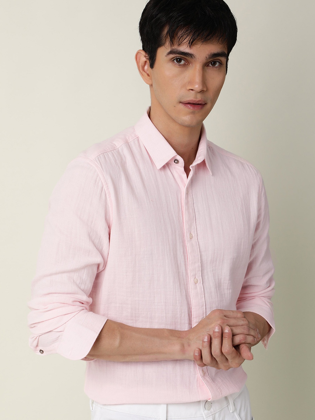 

RARE RABBIT Men Layers Solid Slim Fit Shirt, Pink