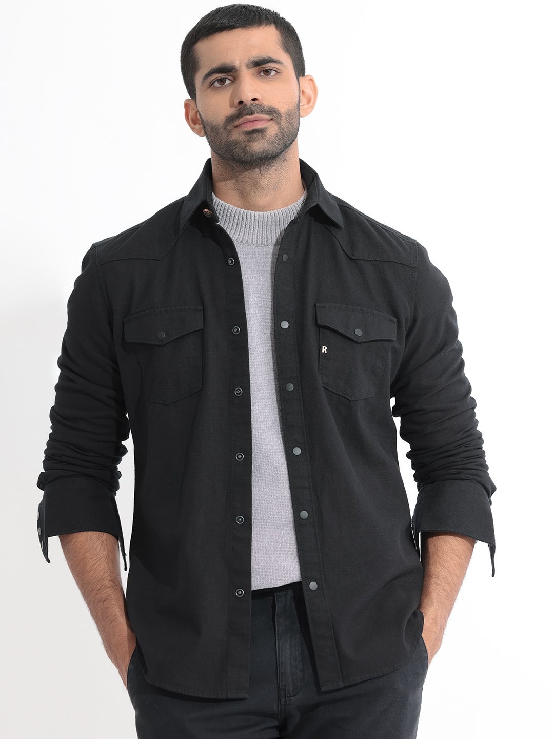 

RARE RABBIT Men Black Solid Cotton Slim Fit Casual Shirt