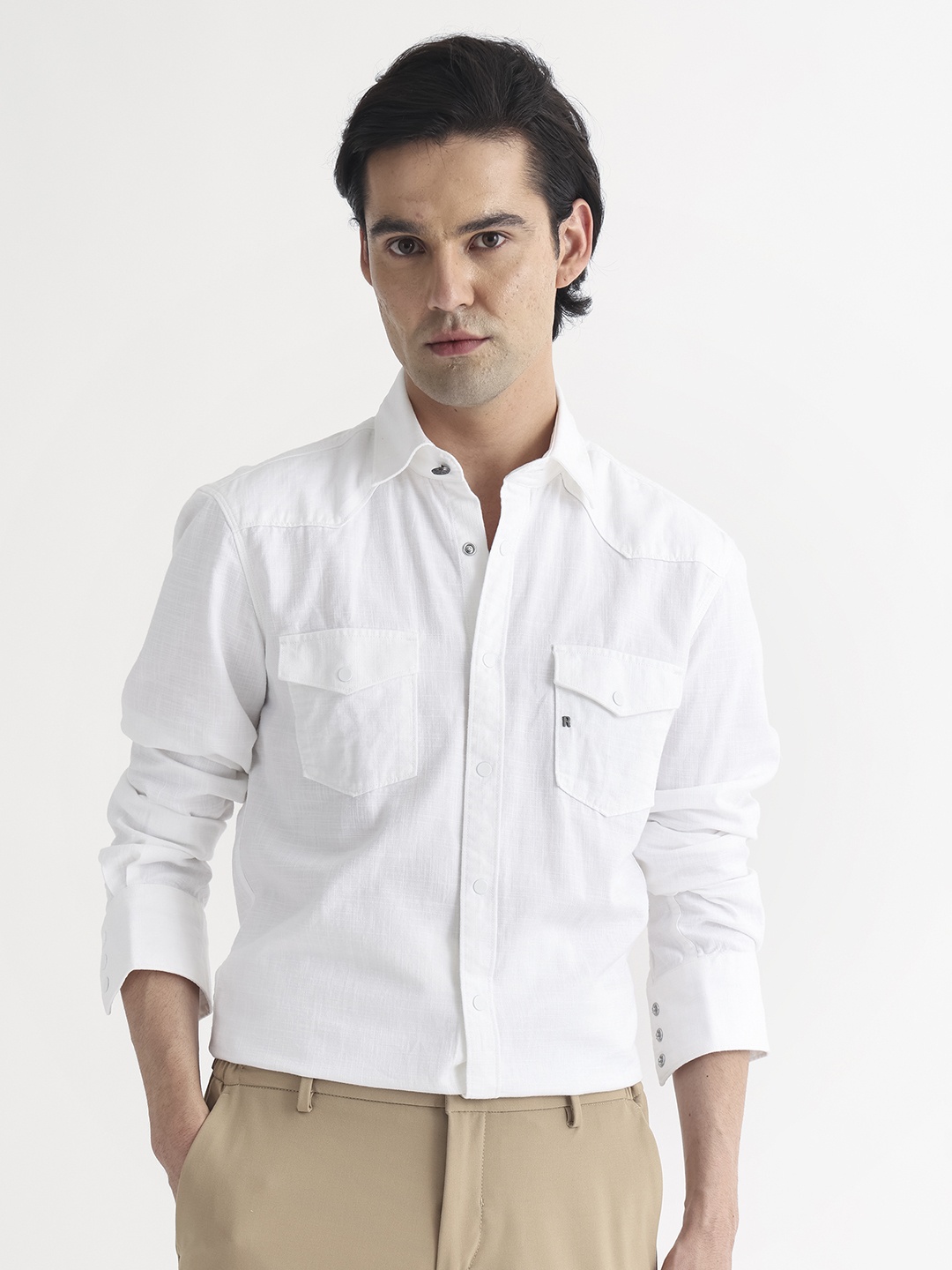 

RARE RABBIT Men White Slim Fit Casual Cotton Shirt
