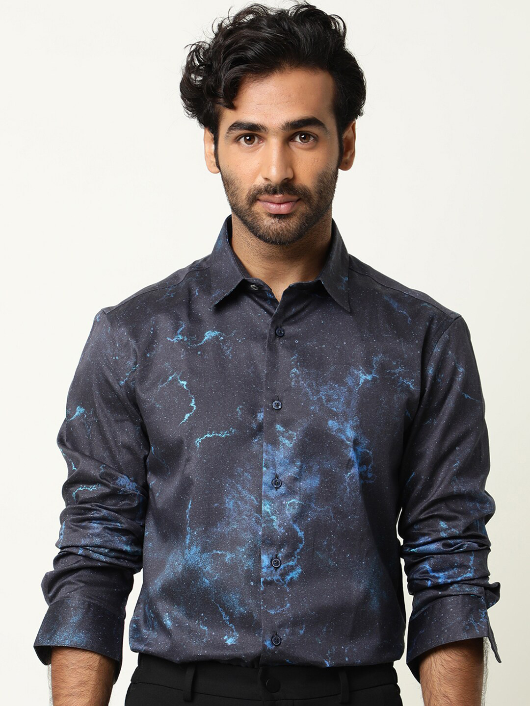 

RARE RABBIT Men Galax Slim Fit Printed Shirt, Black