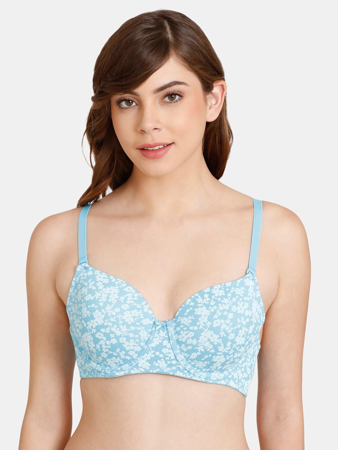 

Rosaline by Zivame Blue & White Floral Bra Underwired Lightly Padded