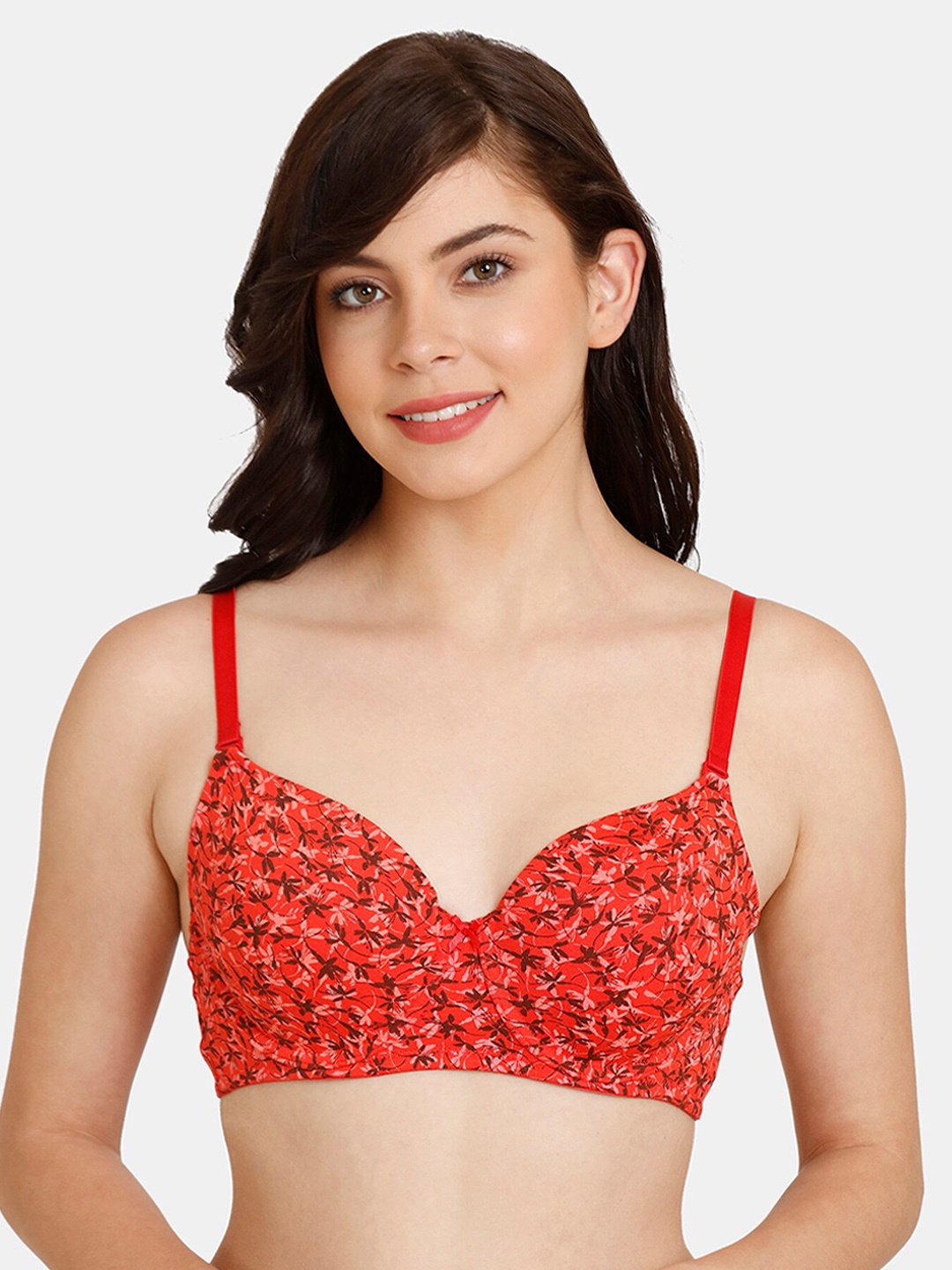 

Rosaline by Zivame Red & Brown Printed Cotton Seamless Lightly Padded T-shirt Bra