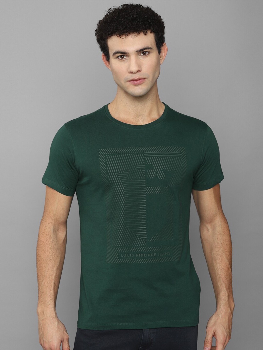 

Louis Philippe Jeans Men Green Typography Printed Slim Fit Cotton T-shirt