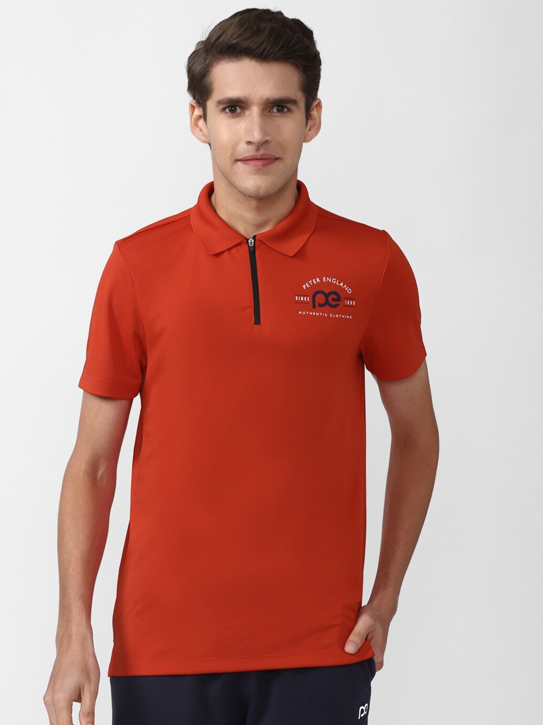 

Peter England Men Red Polo Collar Slim Fit T-shirt