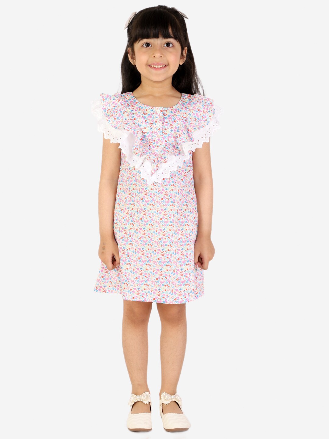 

White Dahlia Girls Multicoloured & White Floral A-Line Dress, Multi