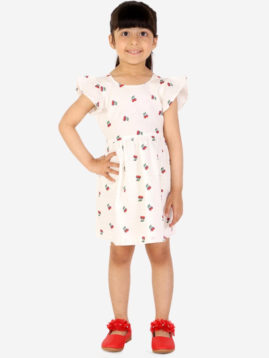 

White Dahlia Girls White & Red Cherry Print Dress