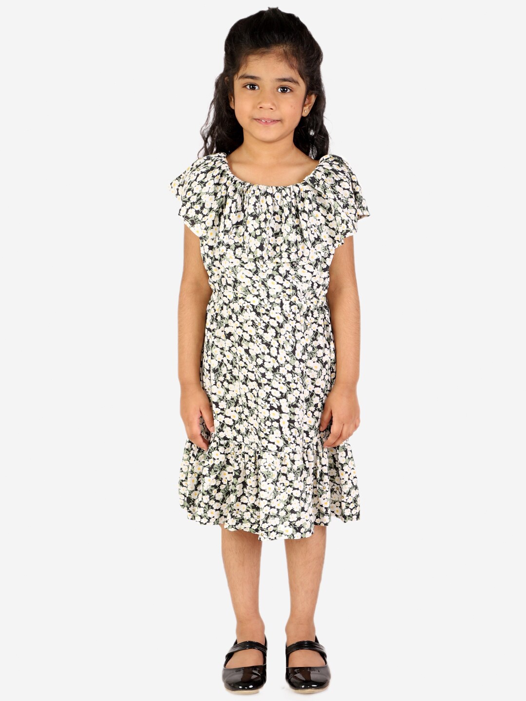 

White Dahlia Girls White & Black Floral Dress