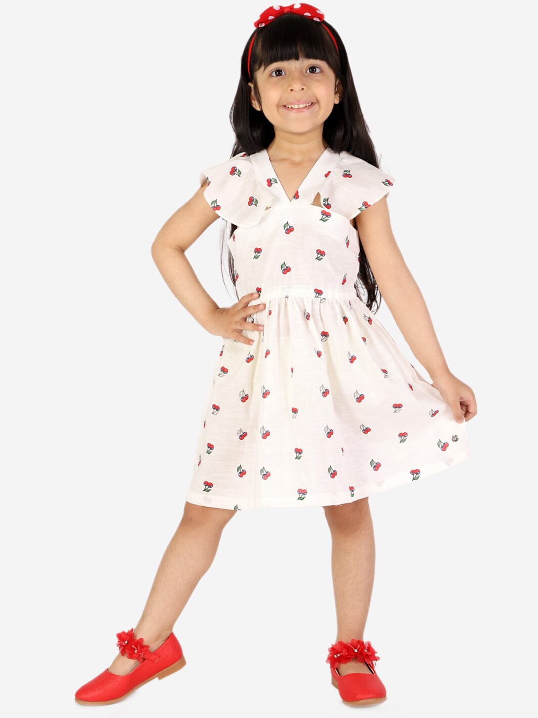 

White Dahlia Girls White & Red Printed Dress