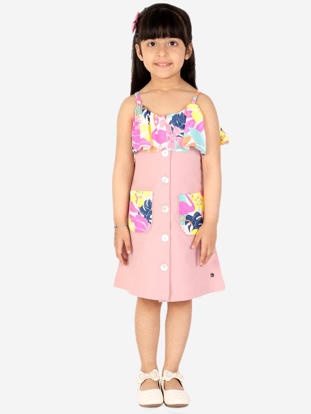 

White Dahlia Mauve & Pink Floral Layered Cotton A-Line Dress