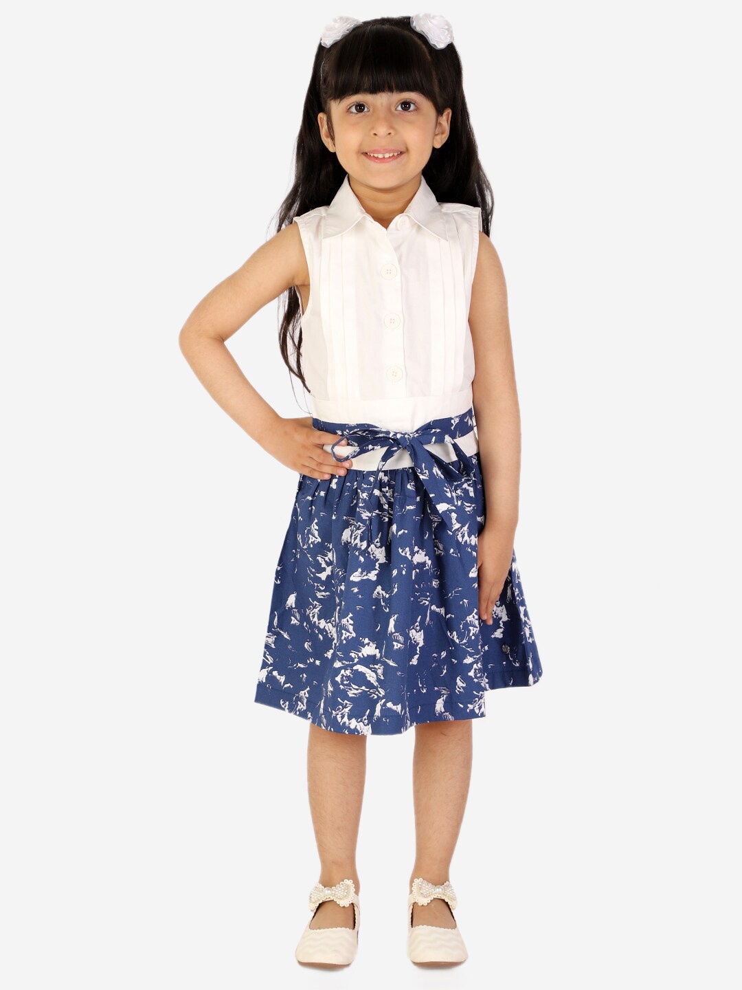 

White Dahlia Girls Blue & White Floral A-Line Dress