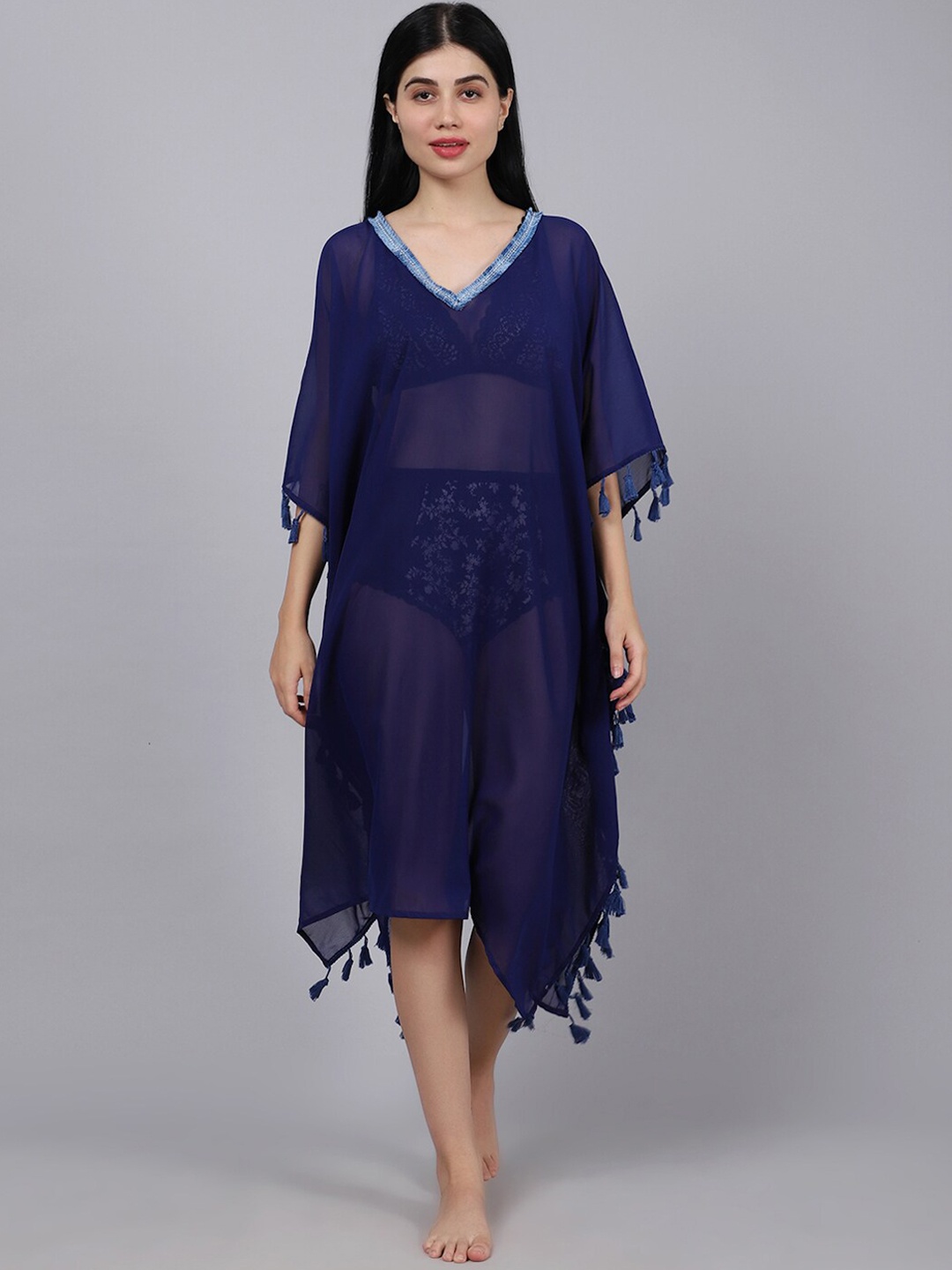 

EROTISSCH Women Blue Solid Kaftan Swim Cover Up Dress
