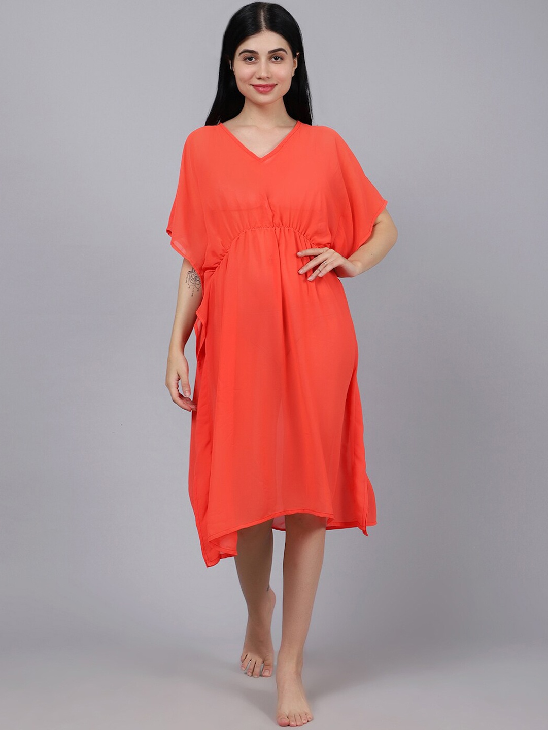 

EROTISSCH Women Orange Solid Cover-Up Dress