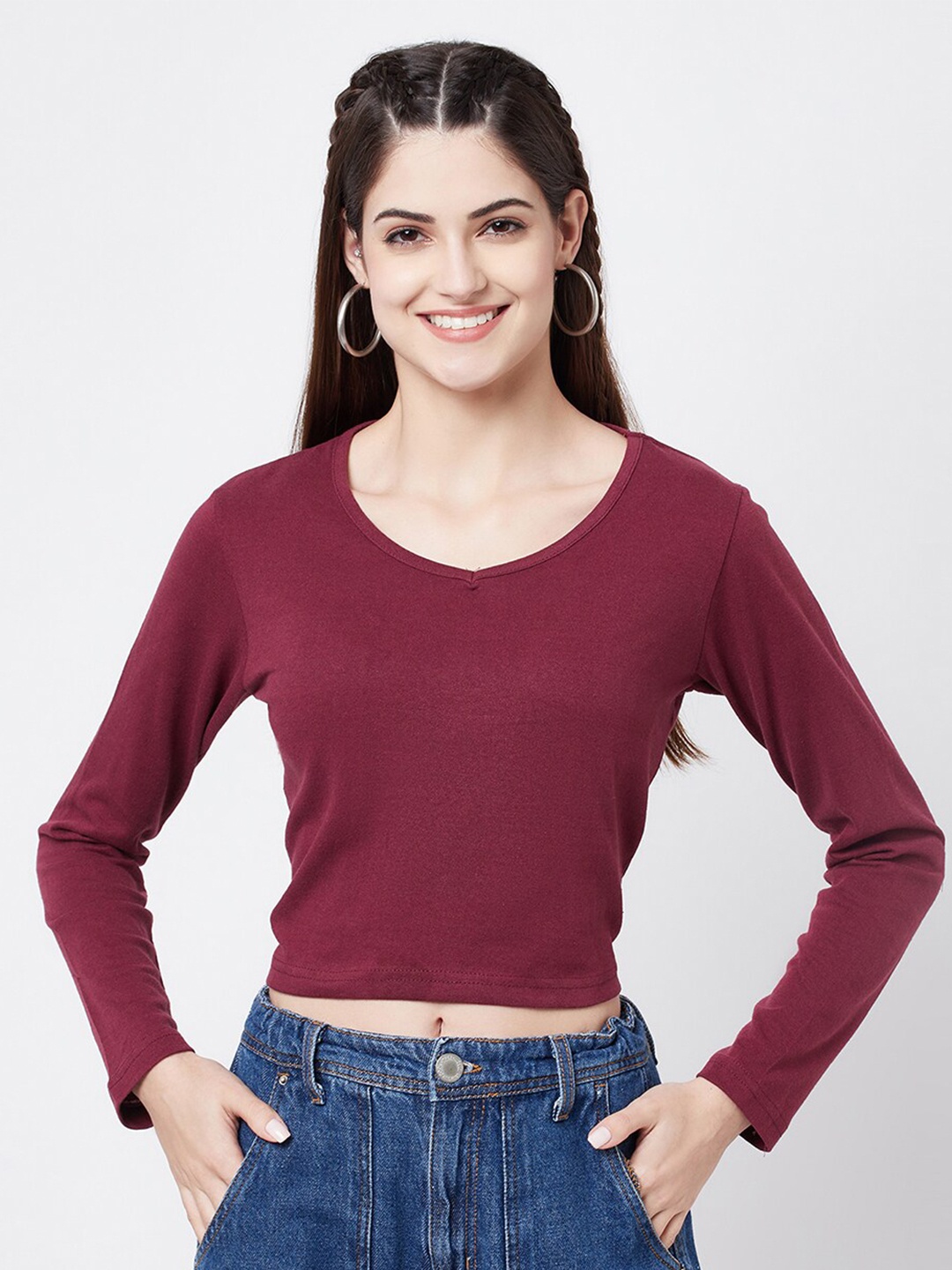 

ELEGANCE Women Maroon V-Neck T-shirt