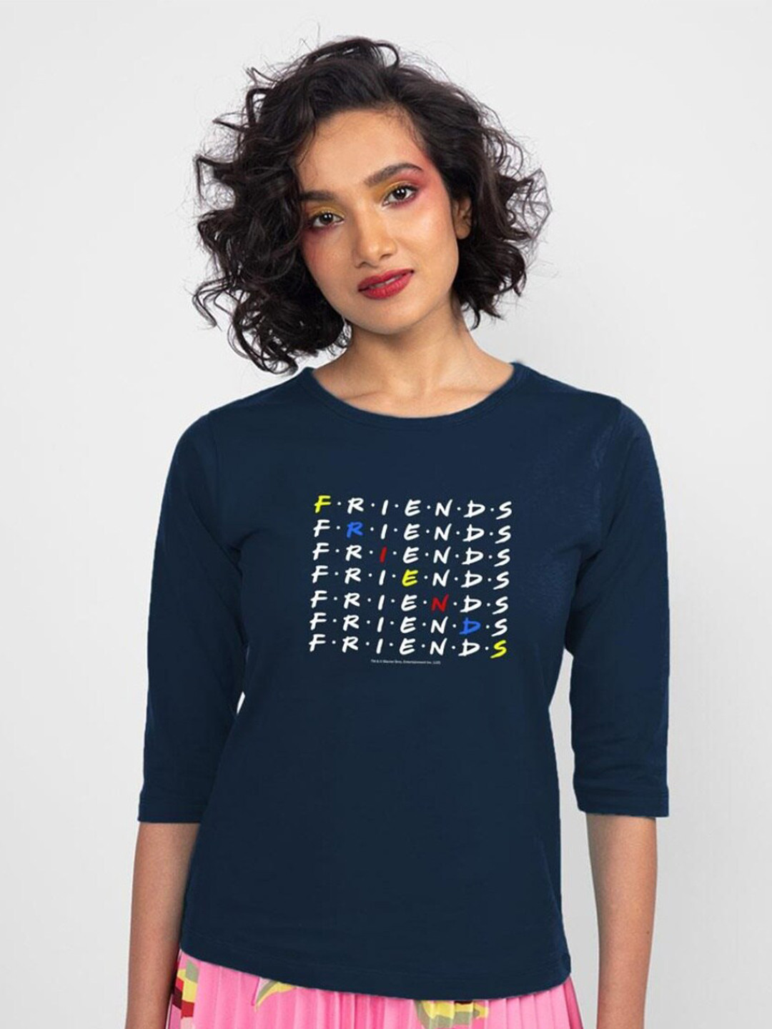

Bewakoof Women Blue Typography Printed Pure Cotton Slim Fit T-shirt