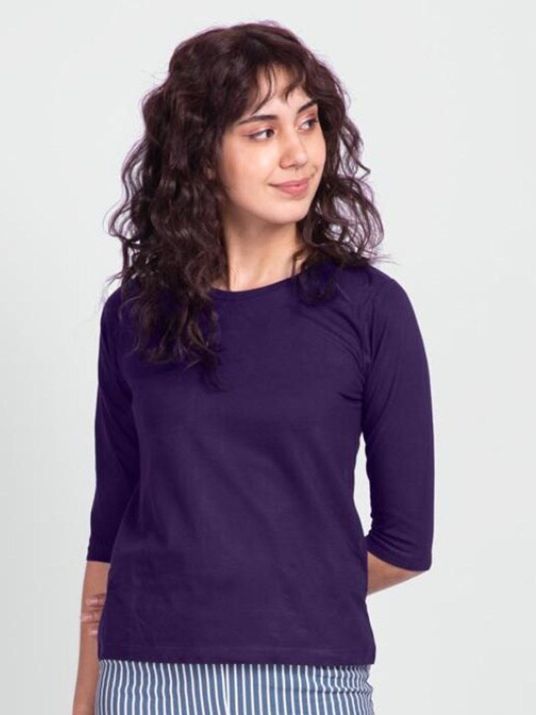

Bewakoof Women Purple Pure Cotton Slim Fit T-shirt