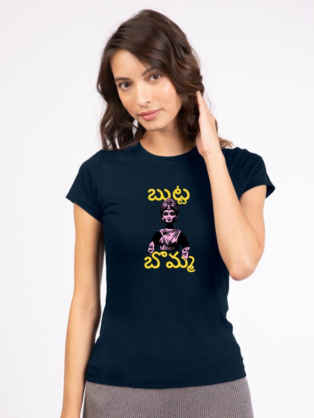 

Bewakoof Women Blue Typography Printed Pure Cotton Slim Fit T-shirt