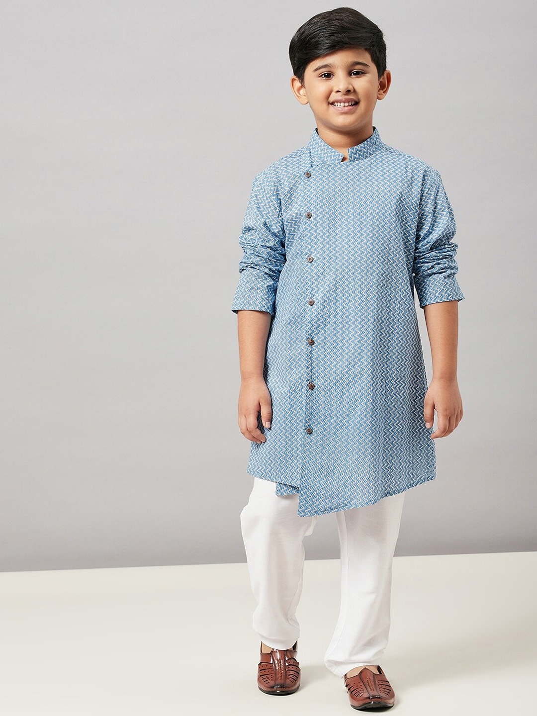 

Stylo Bug Boys Blue Striped Pure Cotton Kurta with Trousers