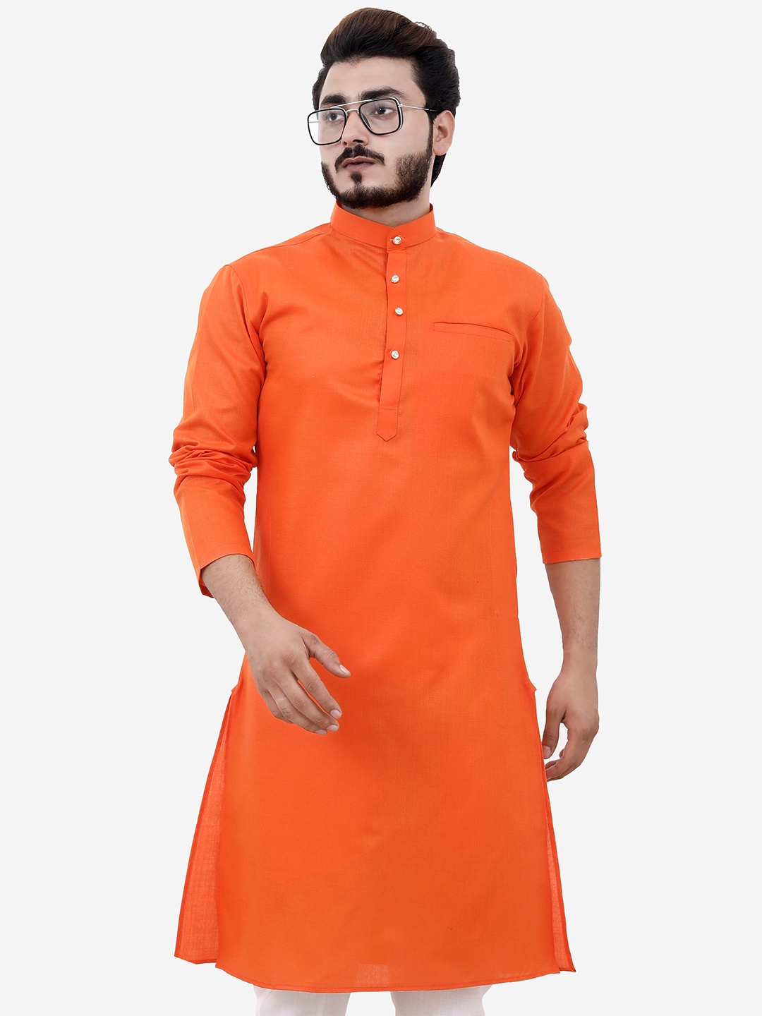 

Tibra Collection Men Orange Solid Kurta