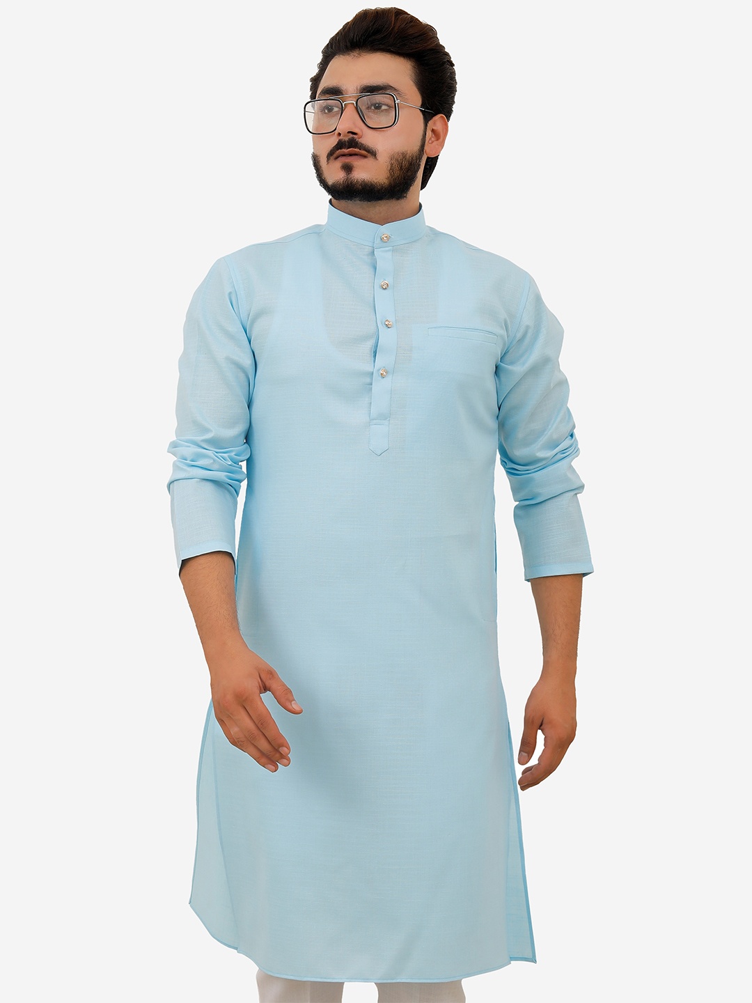 

Tibra Collection Men Blue Solid Cotton Kurta