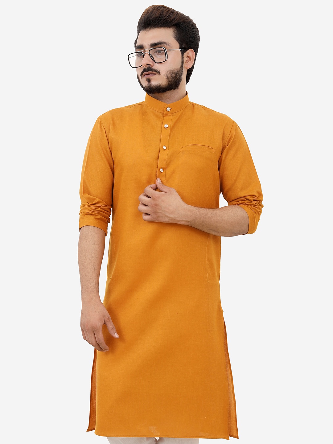 

Tibra Collection Men Mustard Yellow Solid Kurta