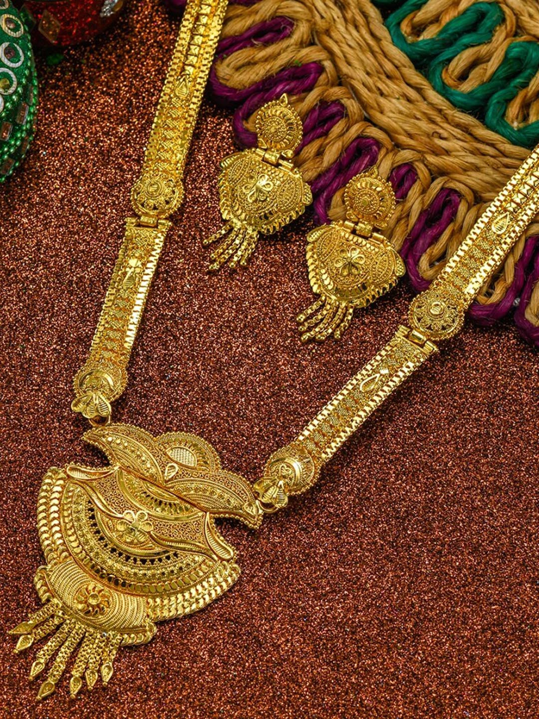 

FEMMIBELLA Gold-Plated Long Haaram Necklace Set