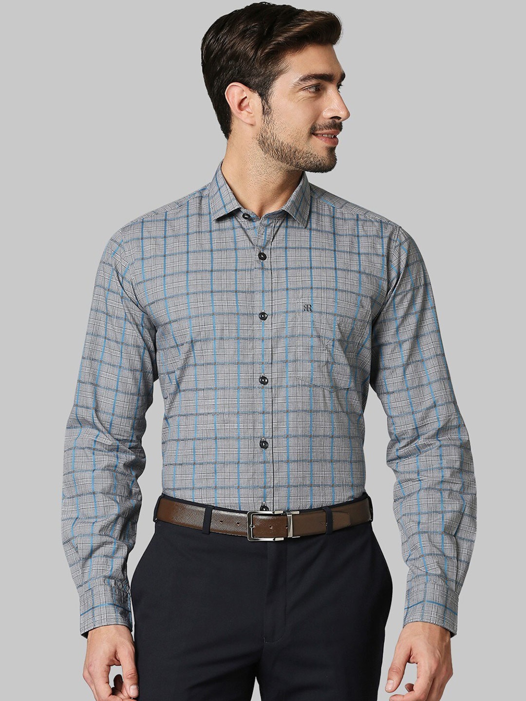 

Raymond Men Grey Checked Organic Cotton Casual Shirt