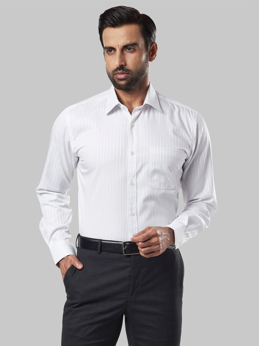 

Raymond Men Grey Striped Cotton Casual Shirt